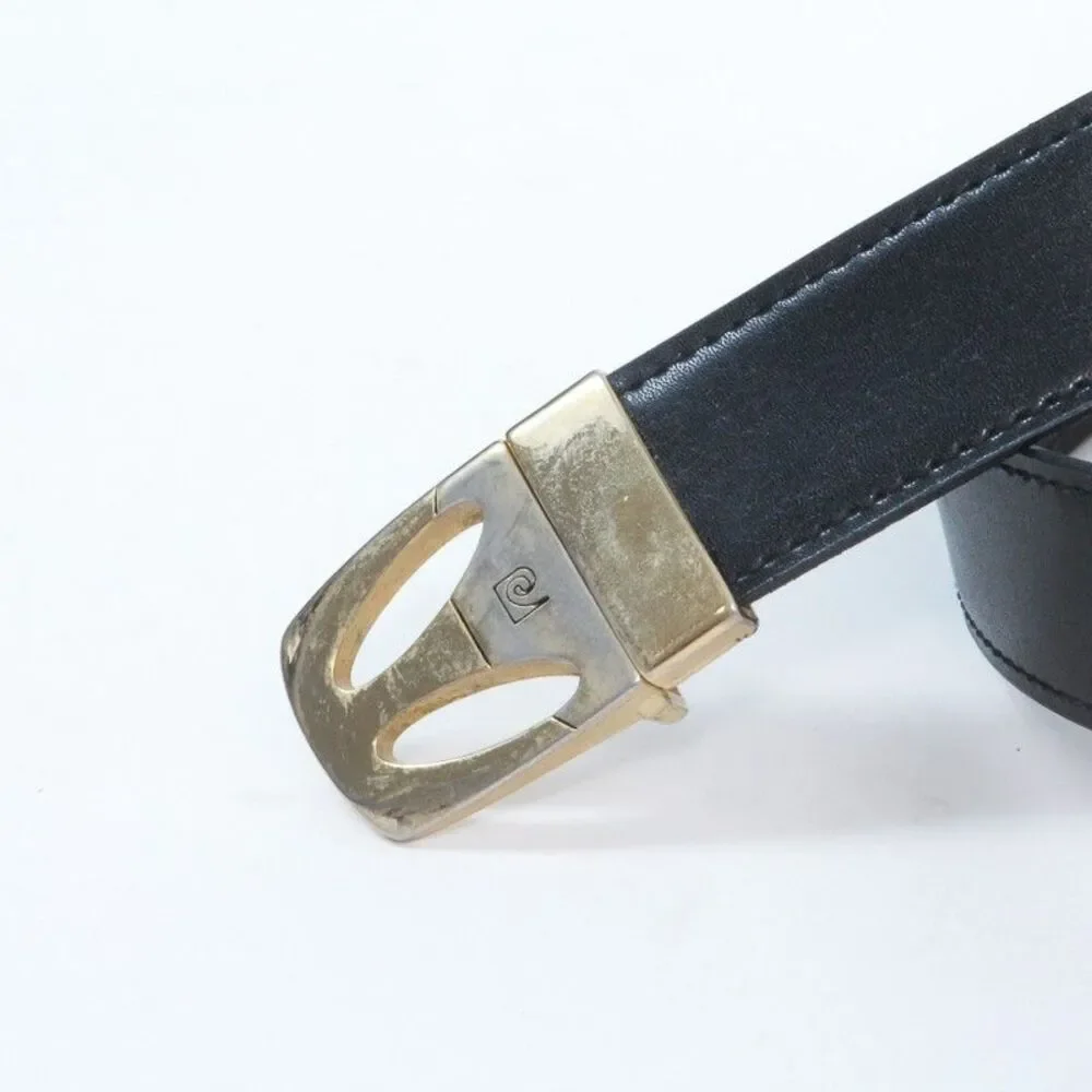 Vintage Pierre Cardin Reversible Belt Black Brown Leather Gold Logo Buckle Italy